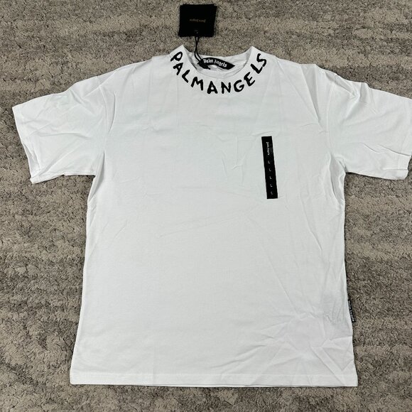 Palm Angels Pure White Miami Neck Logo Tee Mens Size Large - Picture 2 of 4